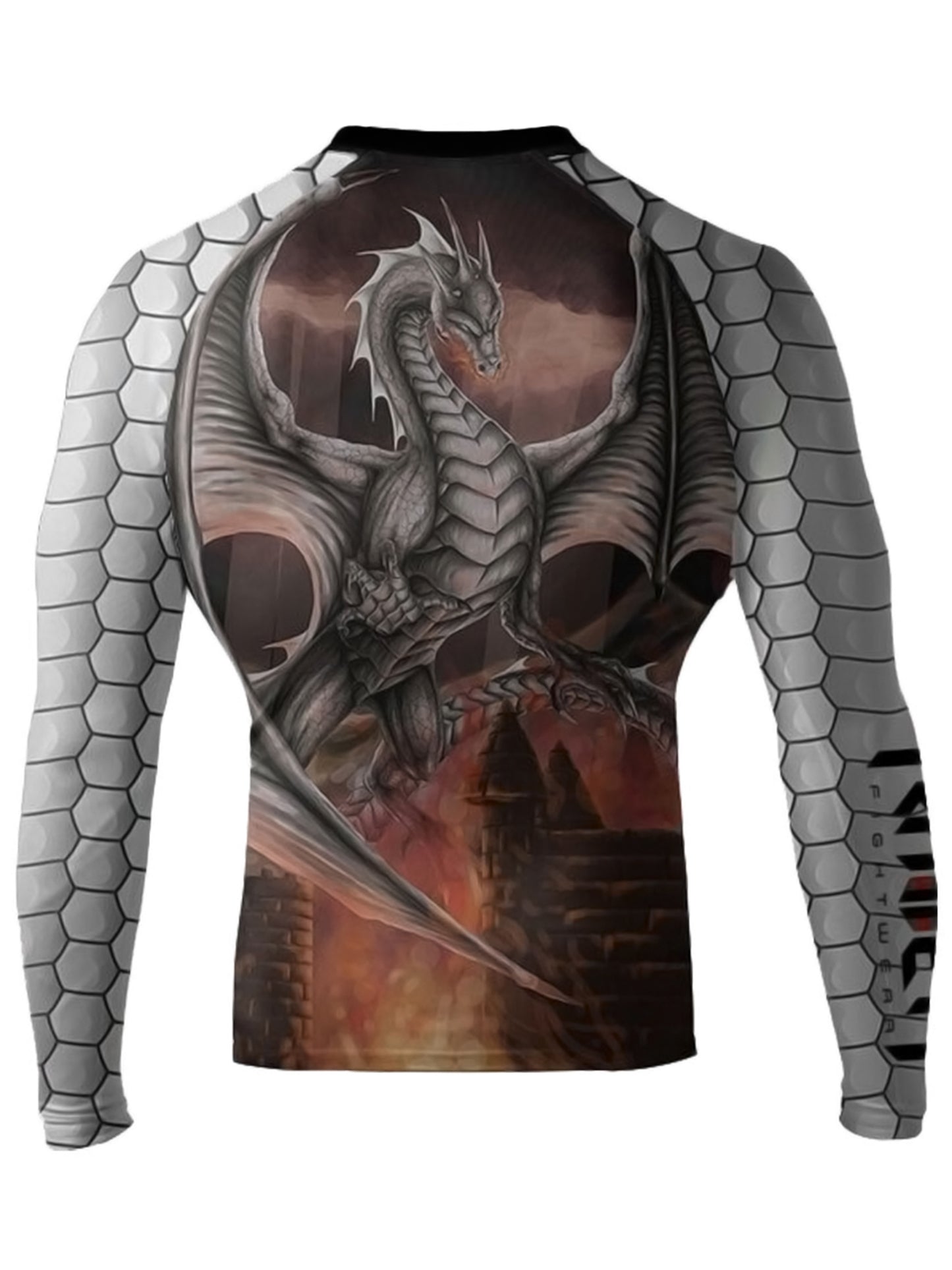 Raven Fightwear Men's White Dragon BJJ Jiu Jitsu Rash Guard MMA