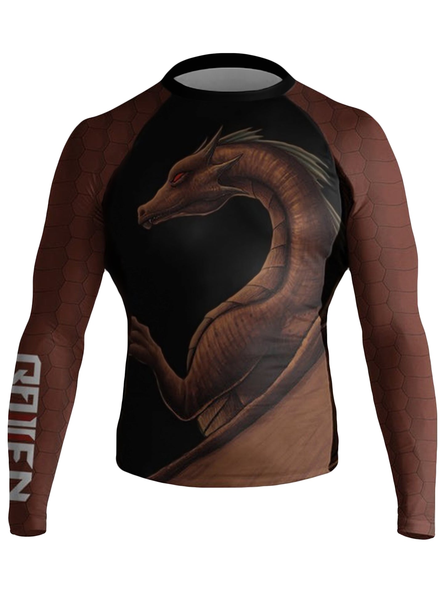 Raven Fightwear Men's Brown Dragon BJJ Jiu Jitsu Rash Guard MMA