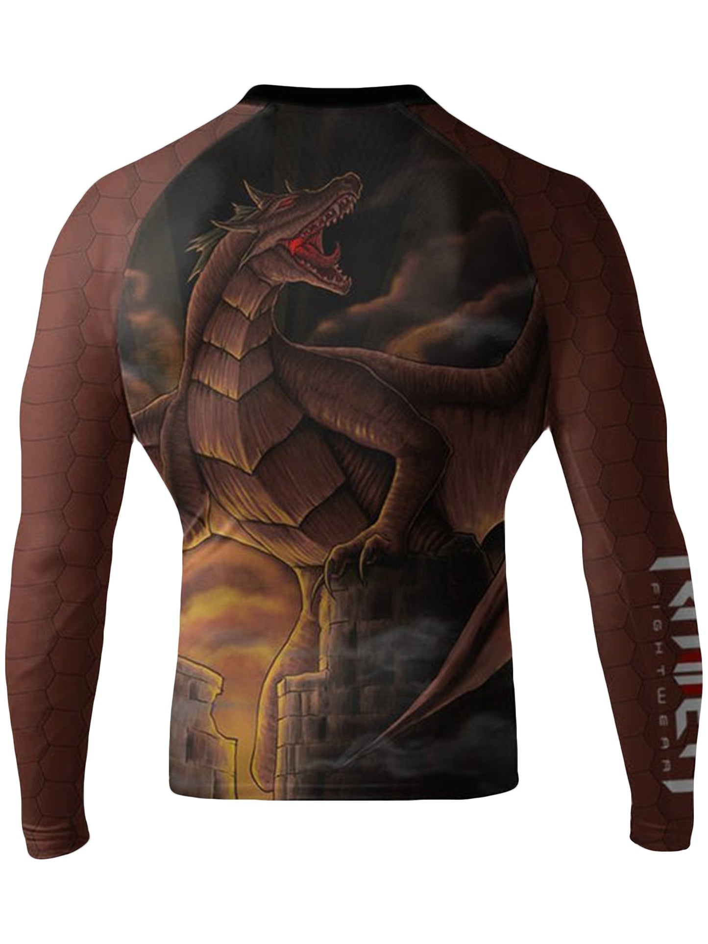 Raven Fightwear Men's Brown Dragon BJJ Jiu Jitsu Rash Guard MMA