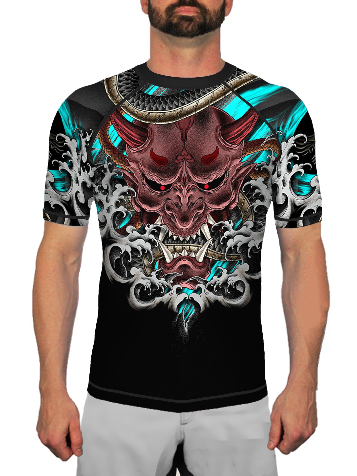 Raven Fightwear Men's Oni & Dragon BJJ Rash Guard Short Sleeve MMA Black