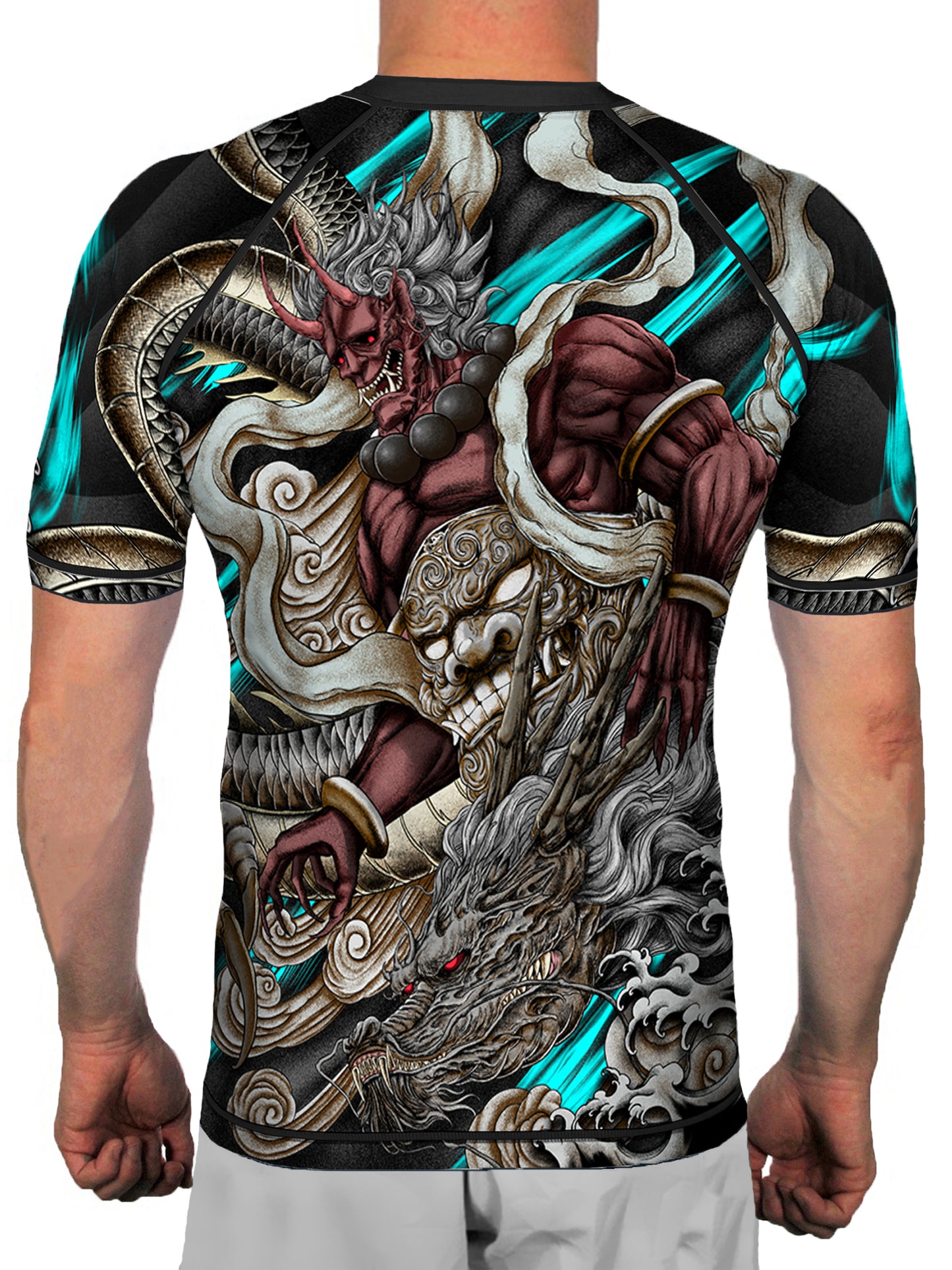 Raven Fightwear Men's Oni & Dragon BJJ Rash Guard Short Sleeve MMA Black