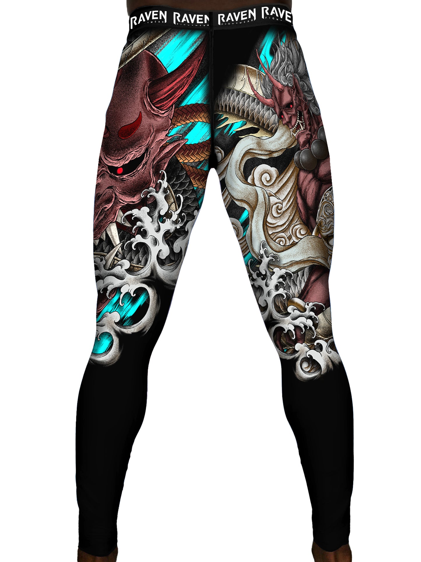 Raven Fightwear Men's Oni & Dragon No Gi Jiu Jitsu Pants BJJ Spats Leggings MMA Black