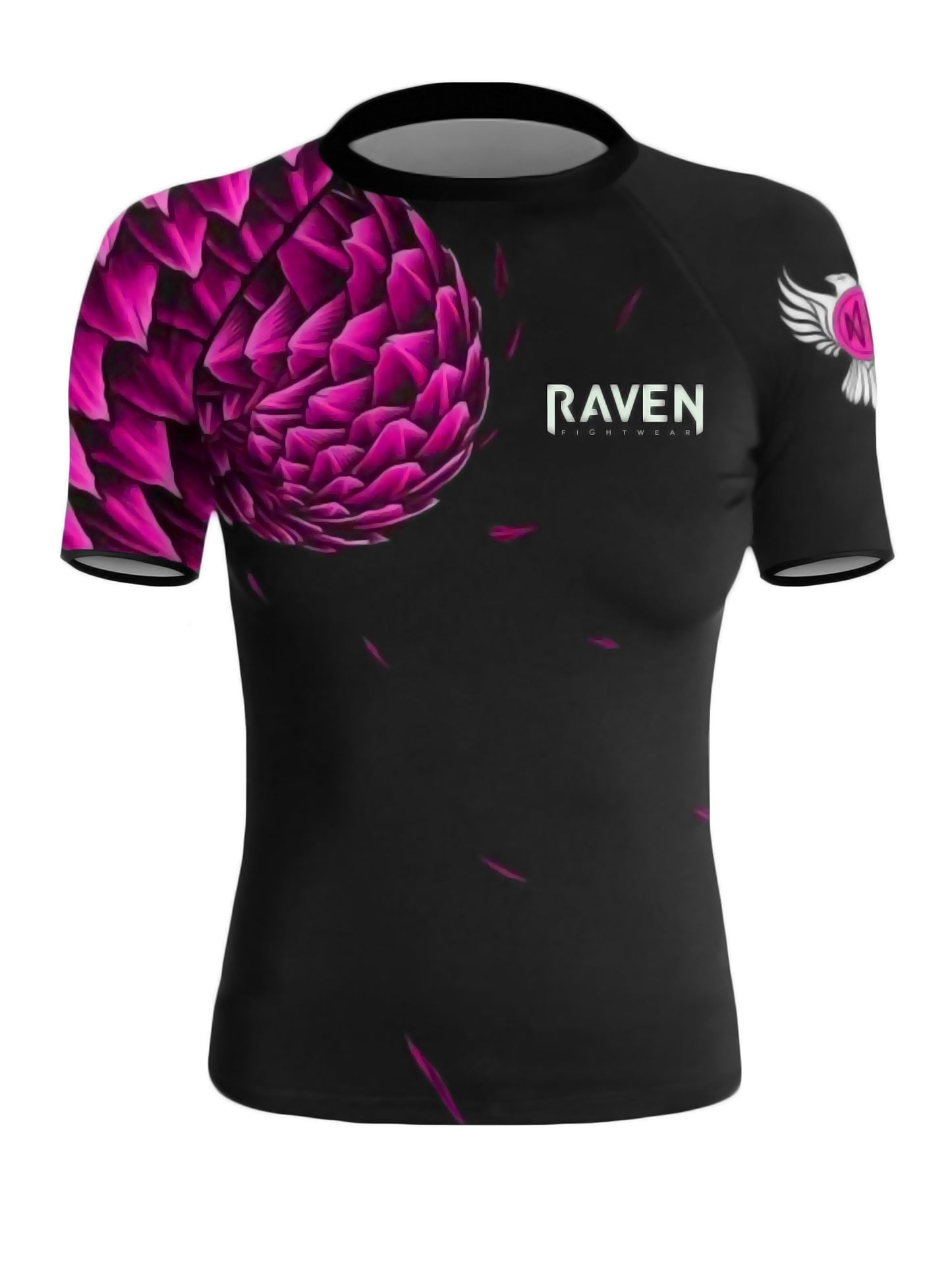 Raven Fightwear Women's Power Pangolin BJJ Rash Guard Short Sleeve MMA Black/Pink