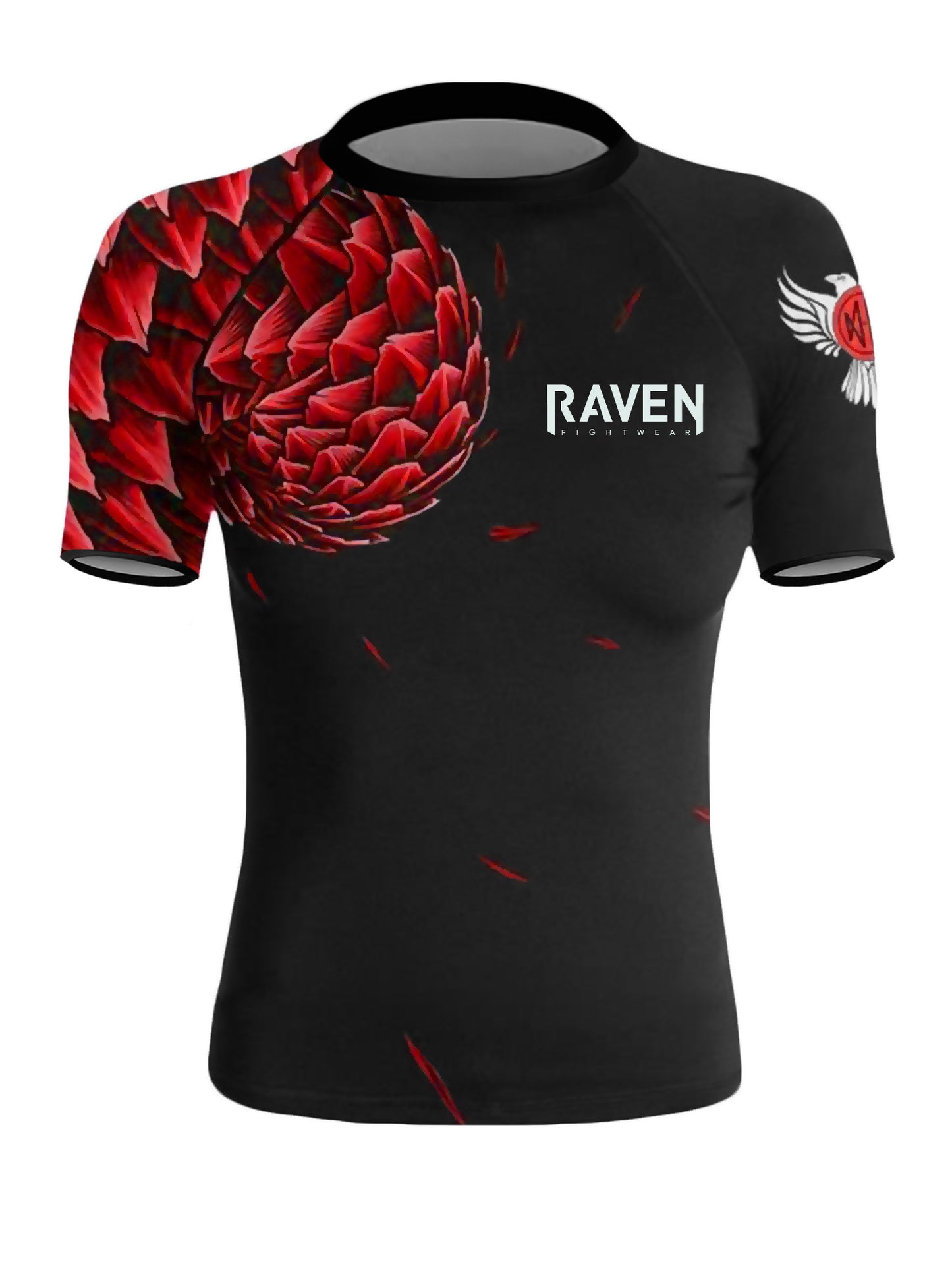 Raven Fightwear Women's Power Pangolin BJJ Rash Guard Short Sleeve MMA Black/Red