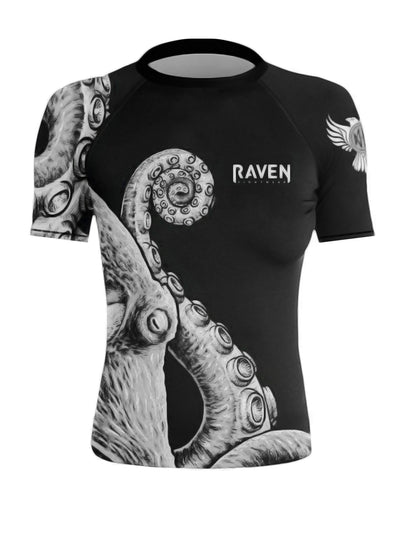 Raven Fightwear Women's Kraken Octopus BJJ Rash Guard Short Sleeve MMA Black/White