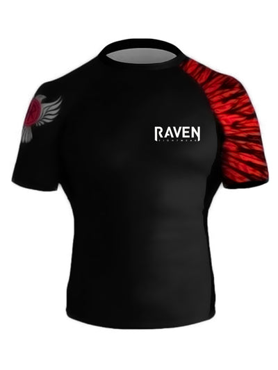 Raven Fightwear Men's Aerial Assault BJJ Rash Guard Short Sleeve MMA Black/Red