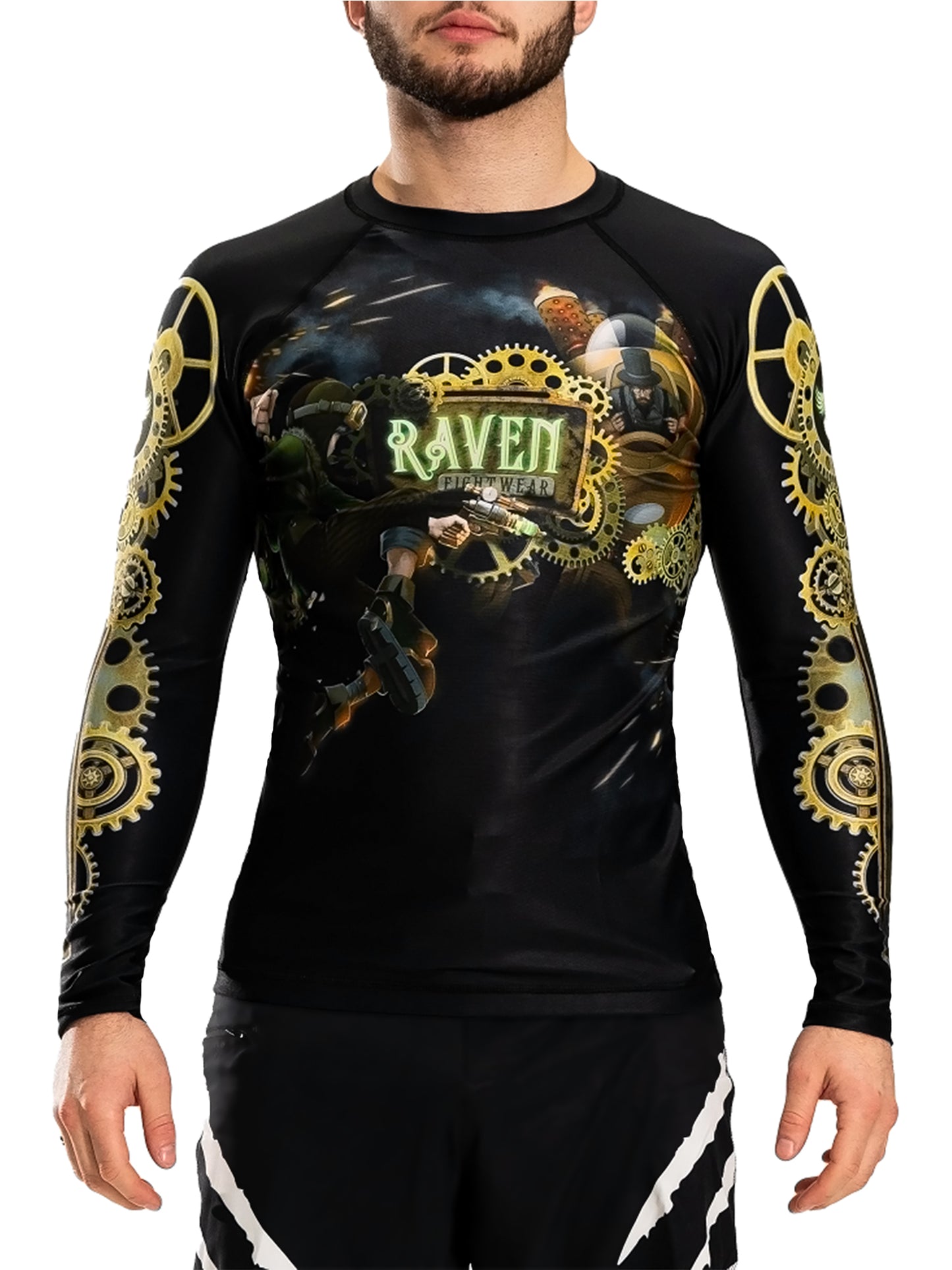 Raven Fightwear Men's Steampunk 2.0 BJJ Rash Guard MMA Black