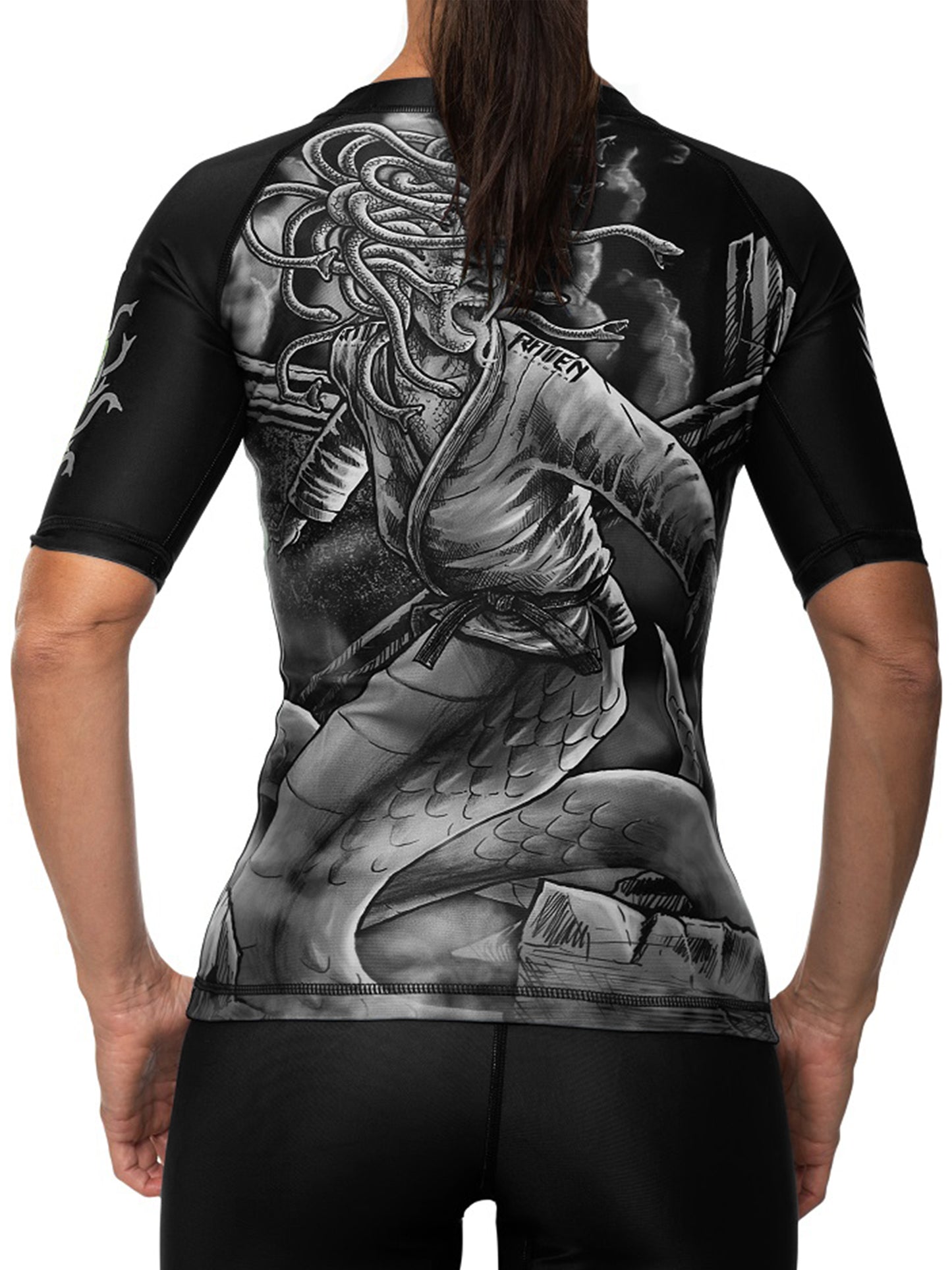 Raven Fightwear Women's BJJ Horror Medusa Rash Guard Short Sleeve MMA Black Edition