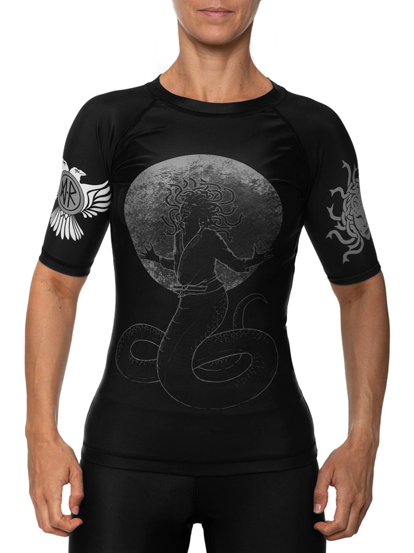 Raven Fightwear Women's BJJ Horror Medusa Rash Guard Short Sleeve MMA Black Edition