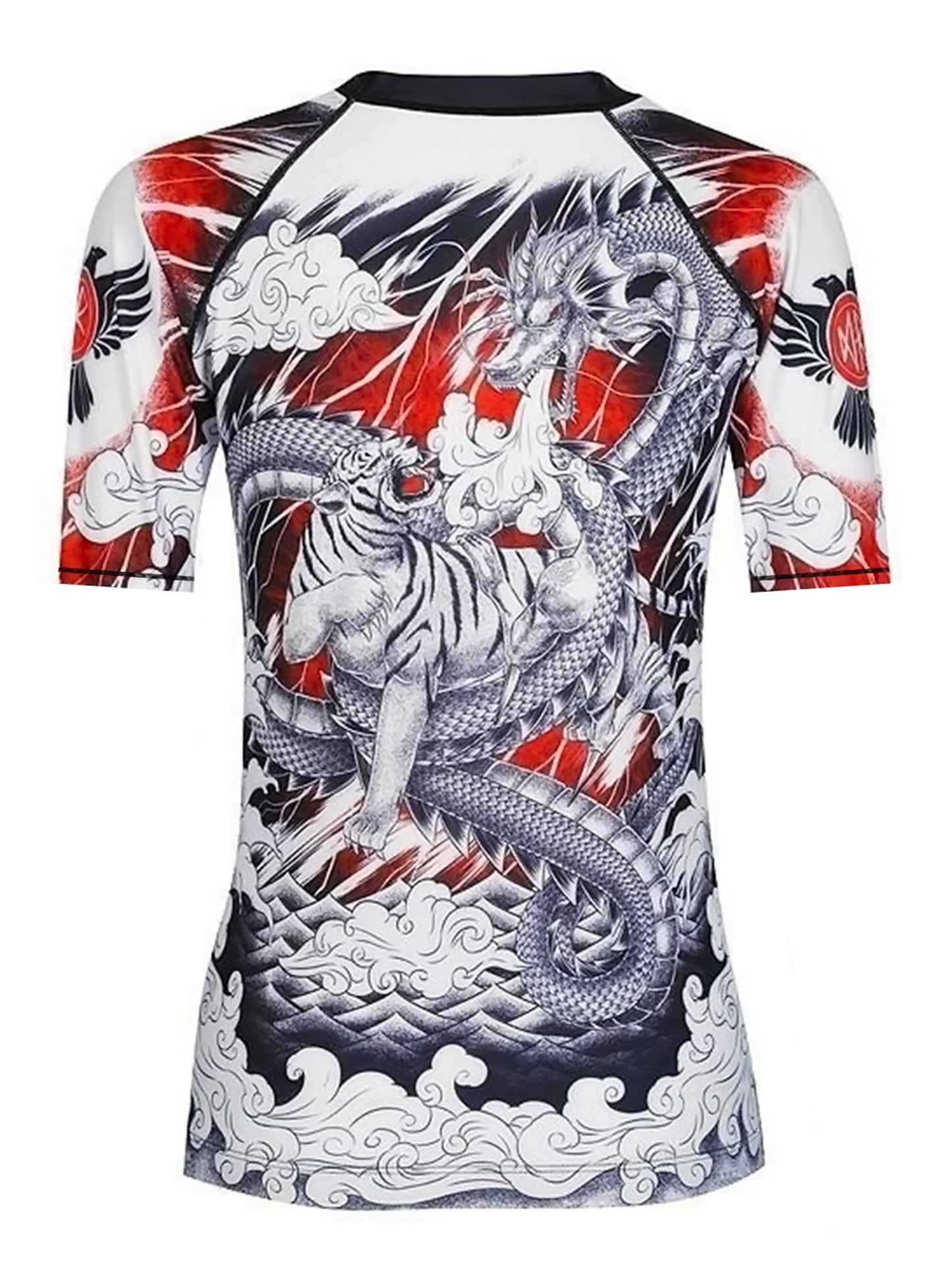 Raven Fightwear Women's Dragon and Tiger BJJ Rash Guard Short Sleeve MMA Black