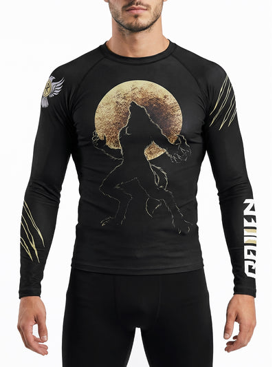 Raven Fightwear Men's BJJ Horror Werewolf Long Sleeve MMA Rash Guard