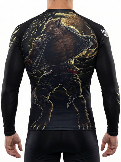 Raven Fightwear Men's BJJ Horror Werewolf Long Sleeve MMA Rash Guard