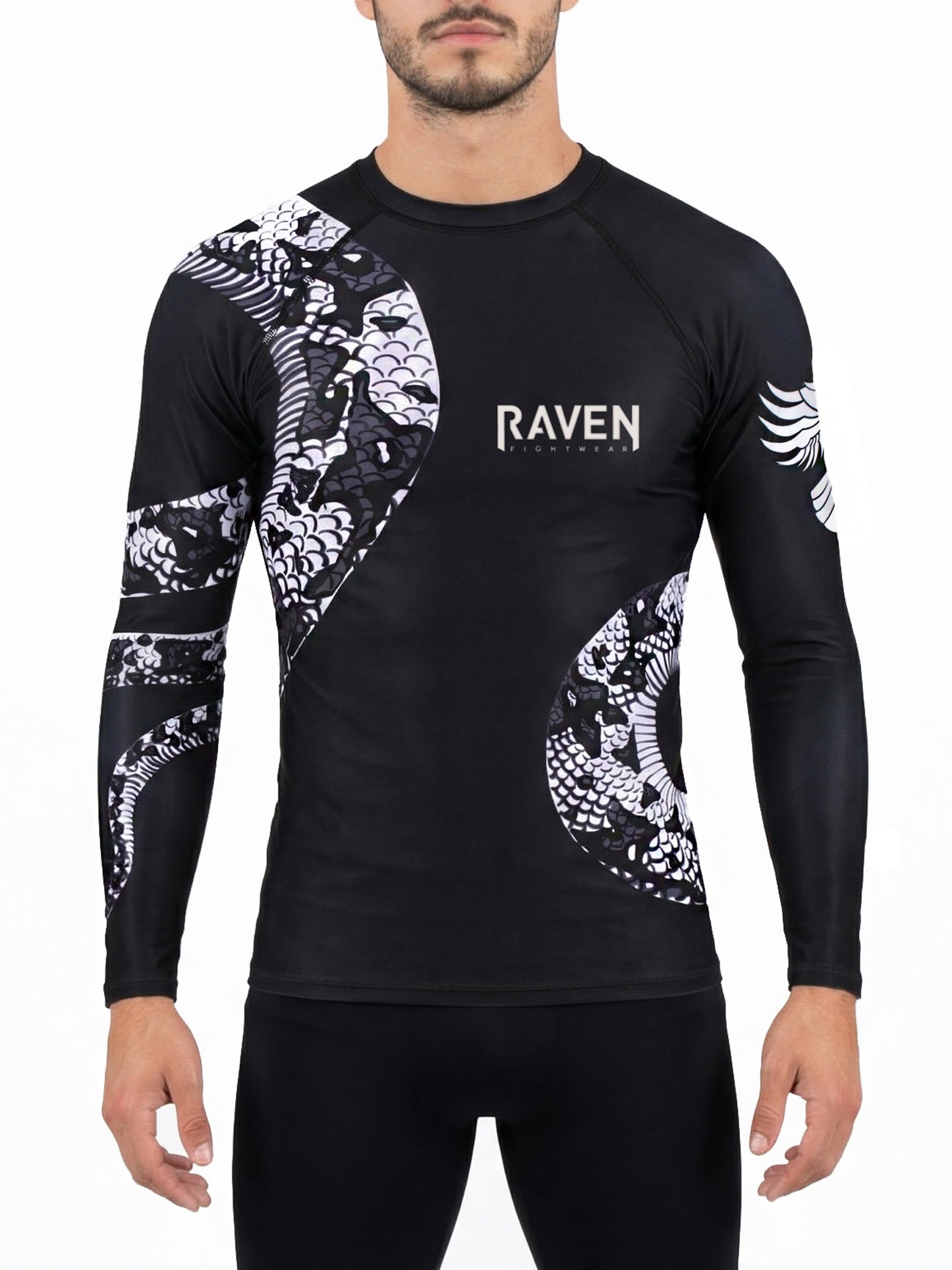 Raven Fightwear Men's Constrictor Snake IBJJF Approved MMA Rash Guard White