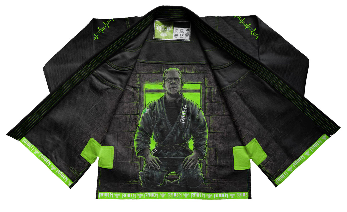 Raven Fightwear Men's BJJ Horror Frankenstein's Monster Brazilian Jiu Jitsu Uniform Premium BJJ Gi Black