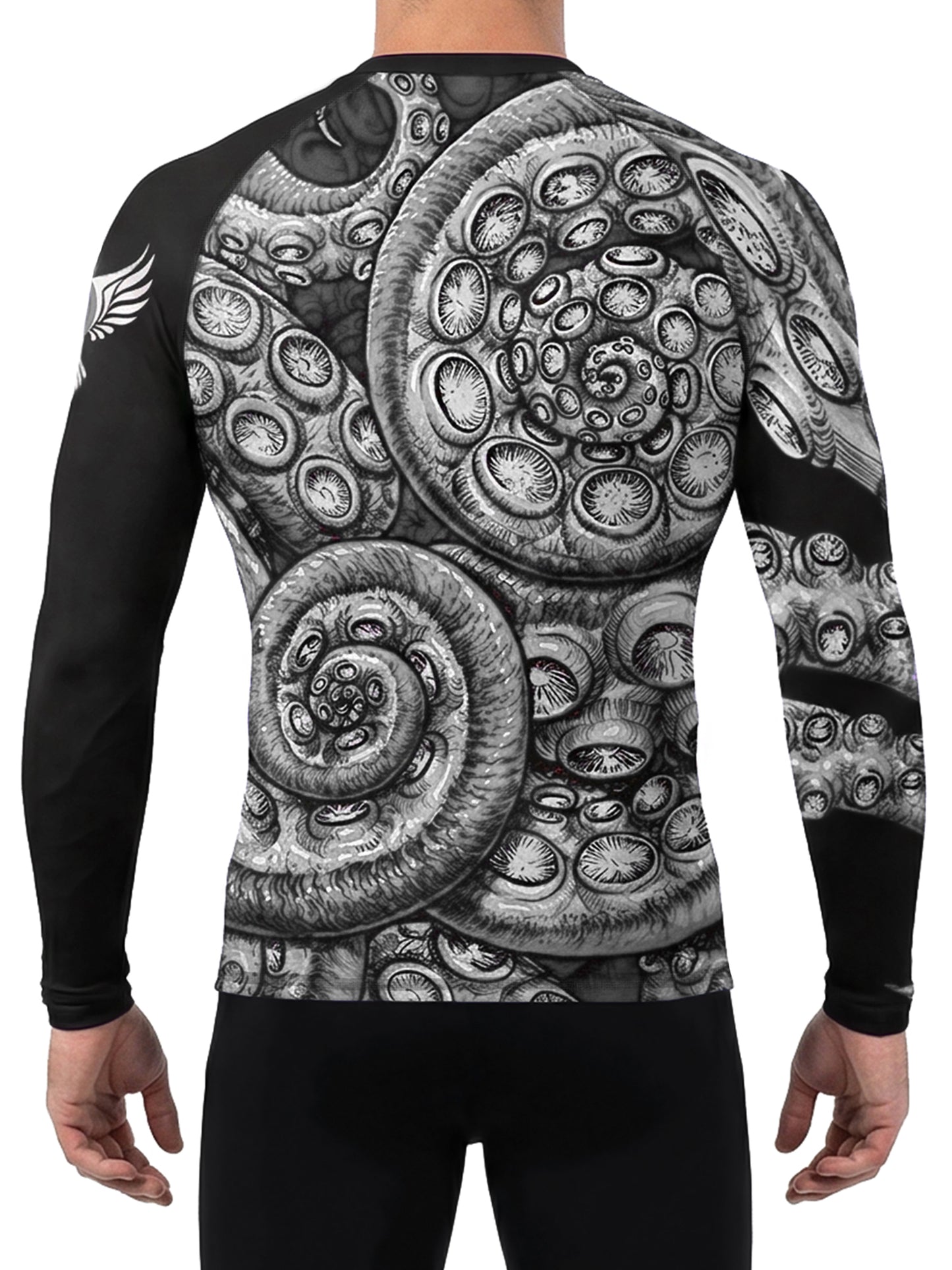 Raven Fightwear Men's Kraken Octopus IBJJF Approved Rash Guard White