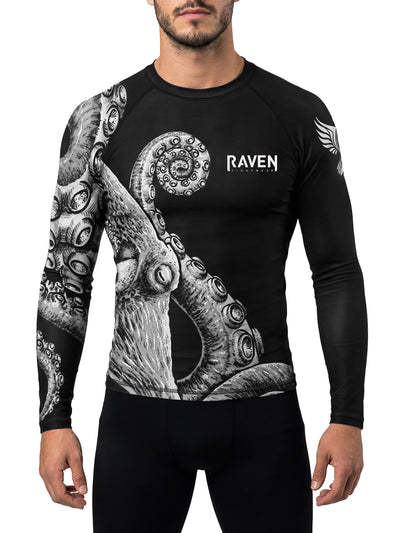 Raven Fightwear Men's Kraken Octopus IBJJF Approved Rash Guard White