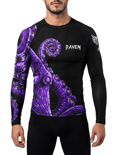Raven Fightwear Men's Kraken Octopus IBJJF Approved Rash Guard Purple