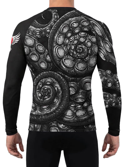 Raven Fightwear Men's Kraken Octopus IBJJF Approved Rash Guard Black