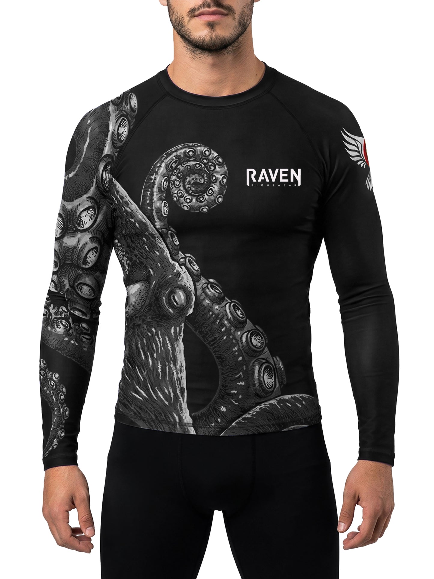 Raven Fightwear Men's Kraken Octopus IBJJF Approved Rash Guard Black