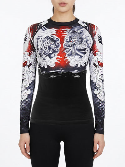 Raven Fightwear Women's Dragon and Tiger Rash Guard BJJ MMA Black