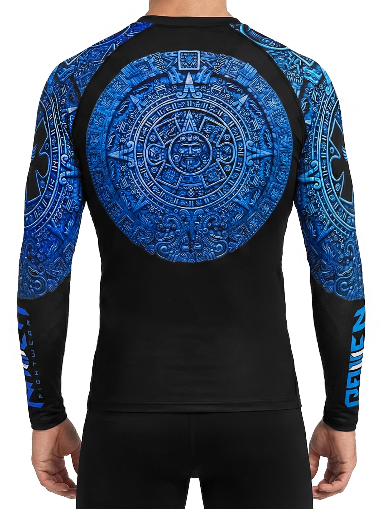 Raven Fightwear Men's Aztec Ranked Rash Guard MMA BJJ Blue