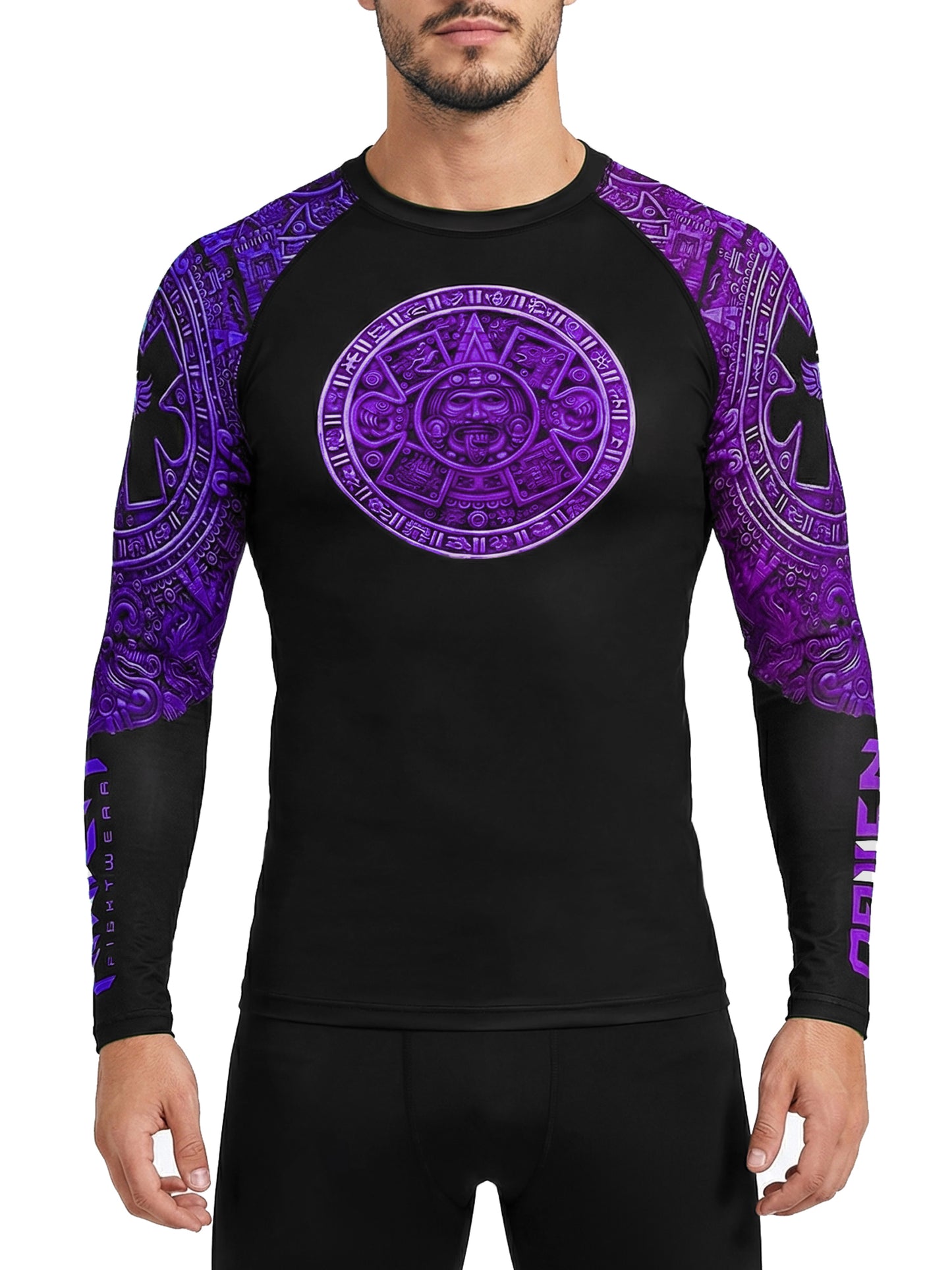 Raven Fightwear Men's Aztec Ranked Rash Guard MMA BJJ Purple
