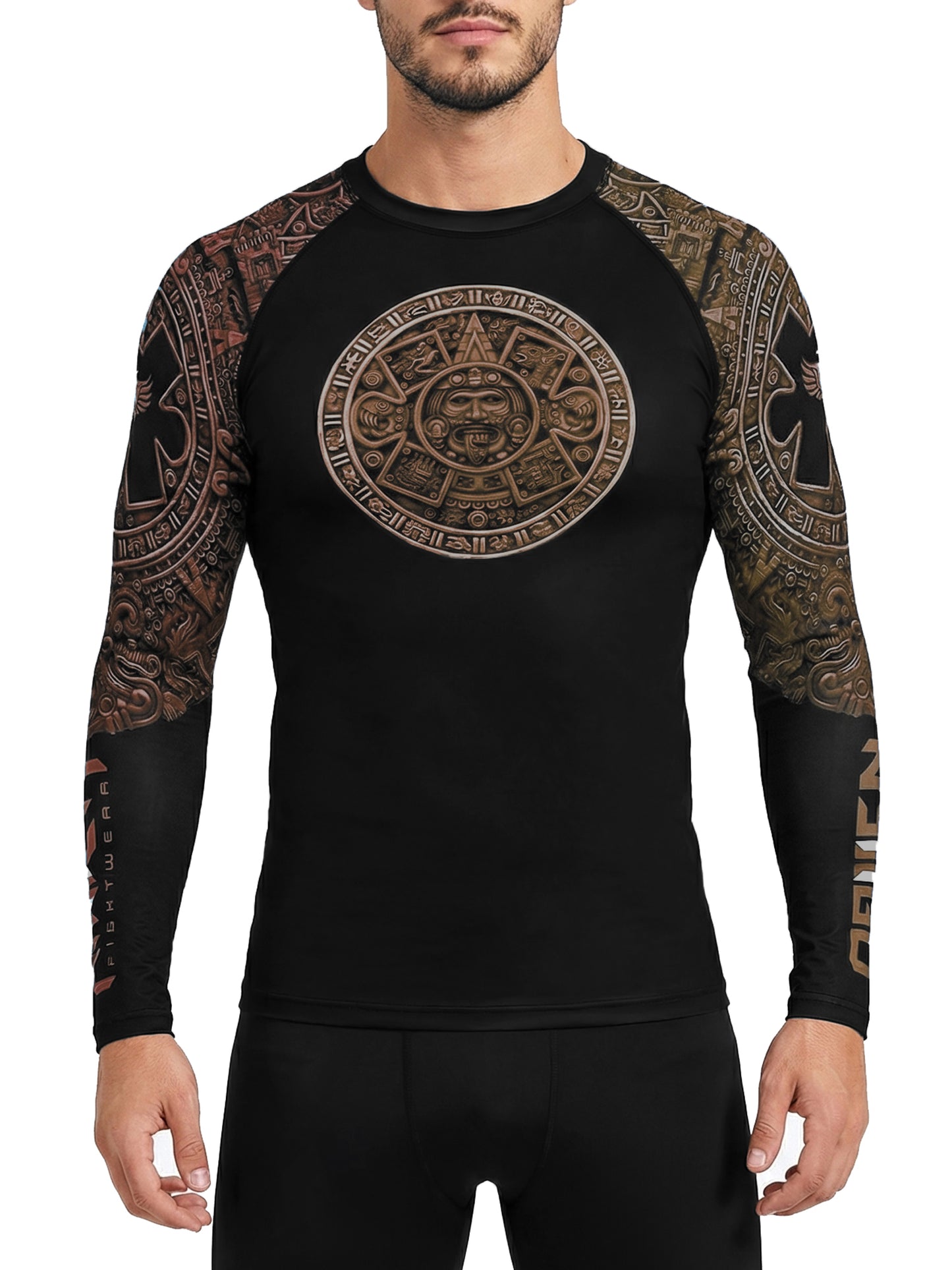 Raven Fightwear Men's Aztec Ranked Rash Guard MMA BJJ Brown