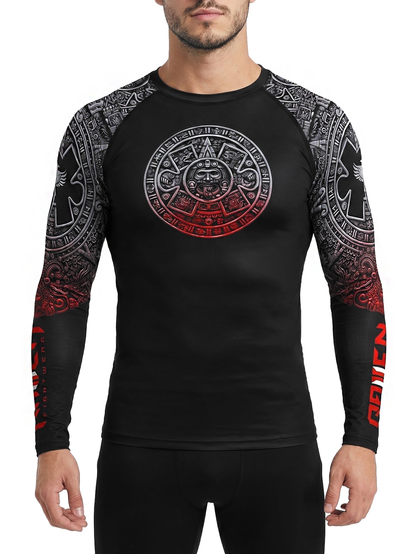 Raven Fightwear Men's Aztec Ranked Rash Guard MMA BJJ Black