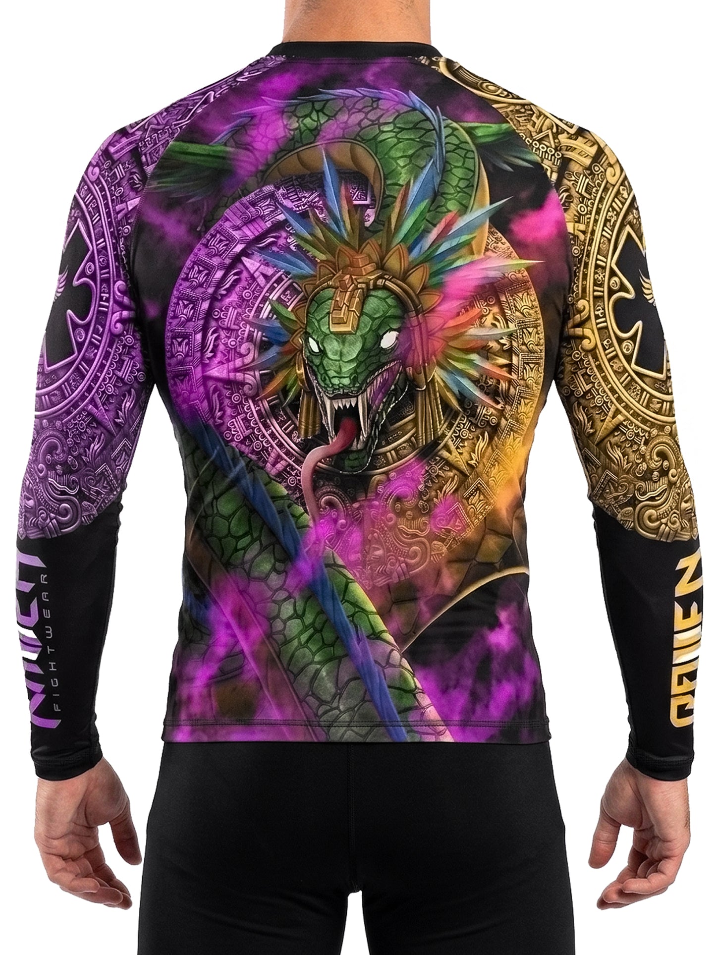 Raven Fightwear Men's Quetzalcoatl Aztec Rash Guard MMA BJJ Black