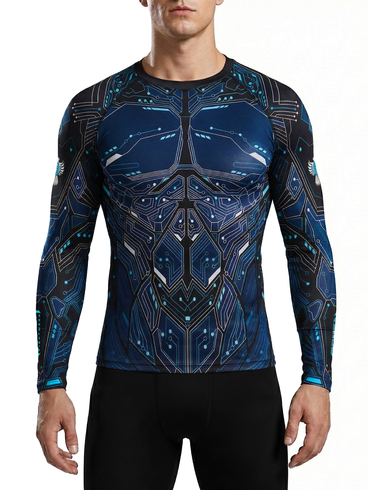 Raven Fightwear Men's Cybernetic Rash Guard MMA BJJ Blue