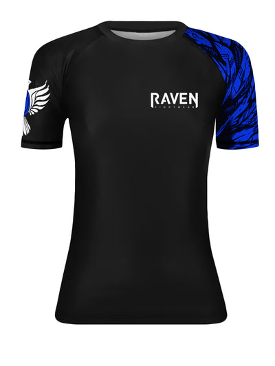 Raven Fightwear Women's Aerial Assault MMA BJJ Short Sleeve Rash Guard Black/Blue