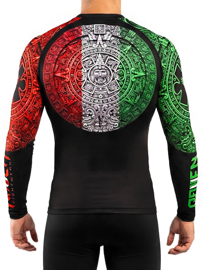 Raven Fightwear Men's Aztec BJJ Rash Guard MMA Red/White/Green