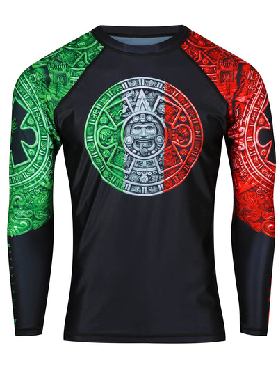 Raven Fightwear Men's Aztec BJJ Rash Guard MMA Red/White/Green
