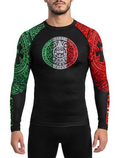 Raven Fightwear Men's Aztec BJJ Rash Guard MMA Red/White/Green