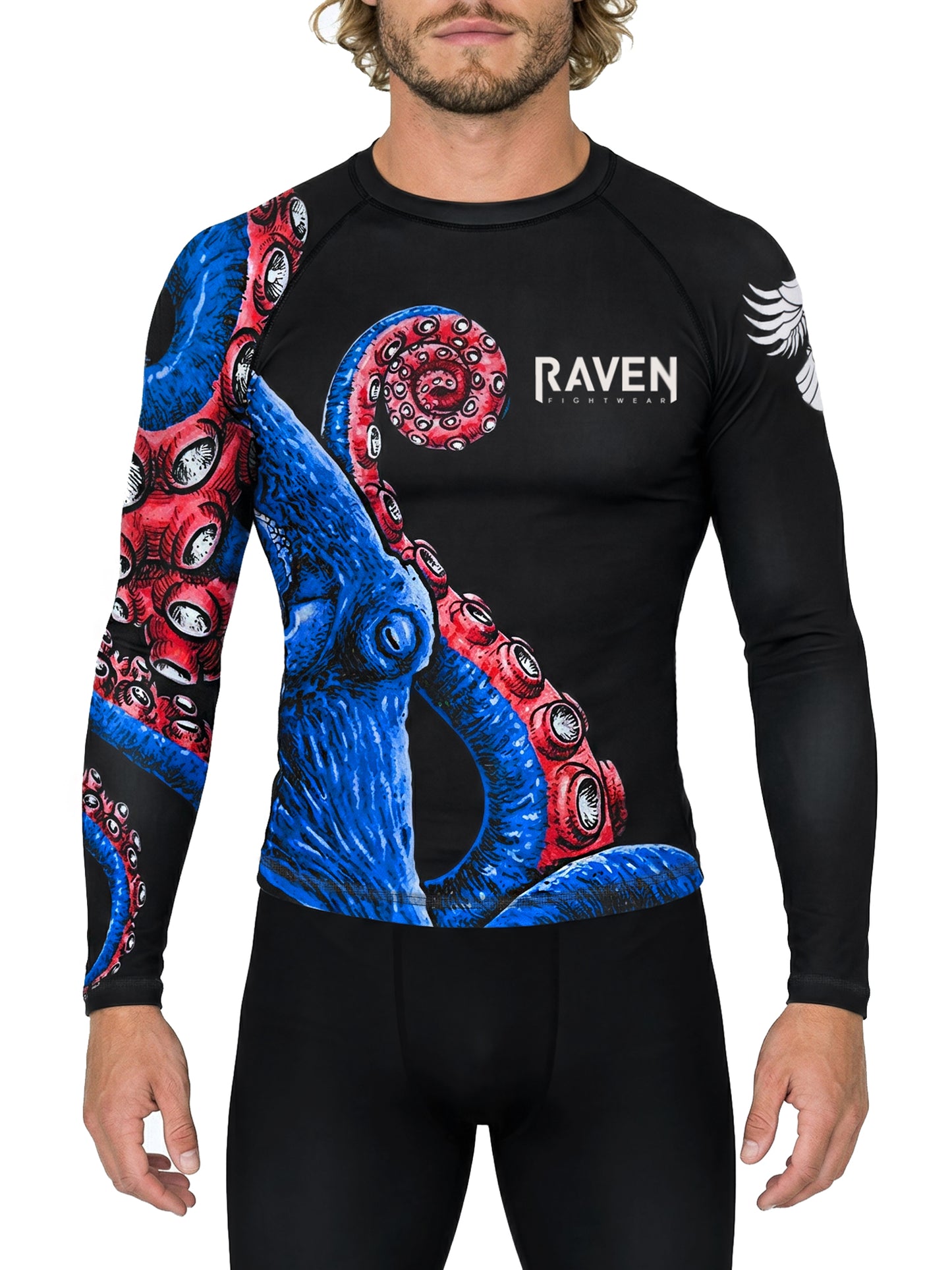 Raven Fightwear Men's Kraken Octopus BJJ Rash Guard MMA Red/White/Blue