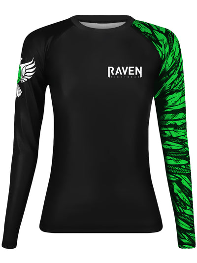 Raven Fightwear Women's Aerial Assault BJJ Rash Guard MMA Black/Green