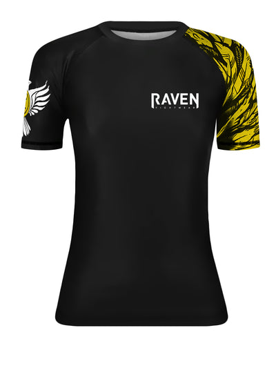 Raven Fightwear Women's Aerial Assault Short Sleeve BJJ Rash Guard MMA Black/Yellow