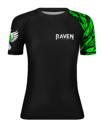 Raven Fightwear Women's Aerial Assault Short Sleeve BJJ Rash Guard MMA Black/Green