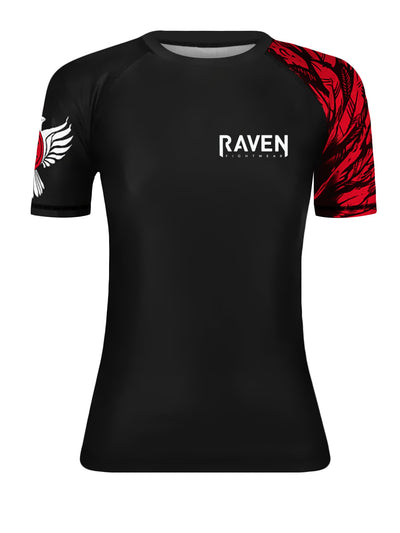 Raven Fightwear Women's Aerial Assault Short Sleeve BJJ Rash Guard MMA Black/Red