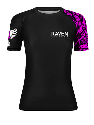 Raven Fightwear Women's Aerial Assault Short Sleeve BJJ Rash Guard MMA Black/Pink