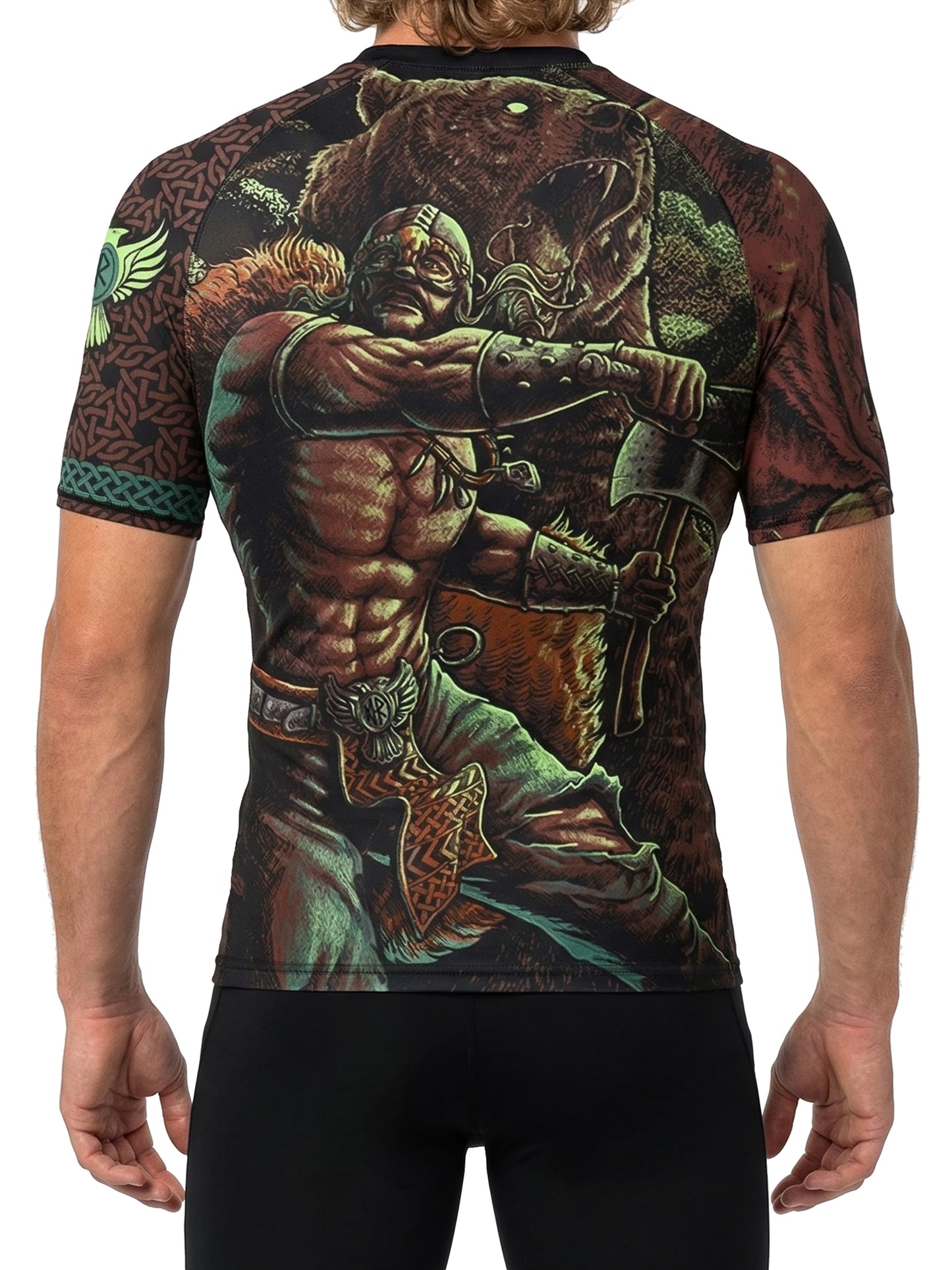Raven Fightwear Men's Berserker Bear Norse BJJ Rash Guard Short Sleeve MMA Black