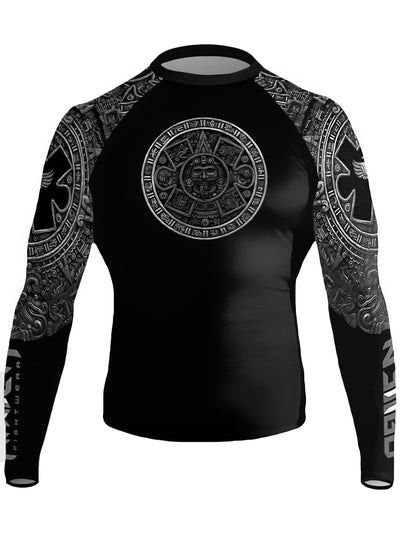 Raven Fightwear Men's Aztec Ranked BJJ Jiu Jitsu Rash Guard MMA Black/Grey