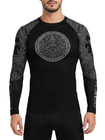 Raven Fightwear Men's Aztec Ranked BJJ Jiu Jitsu Rash Guard MMA Black/Grey
