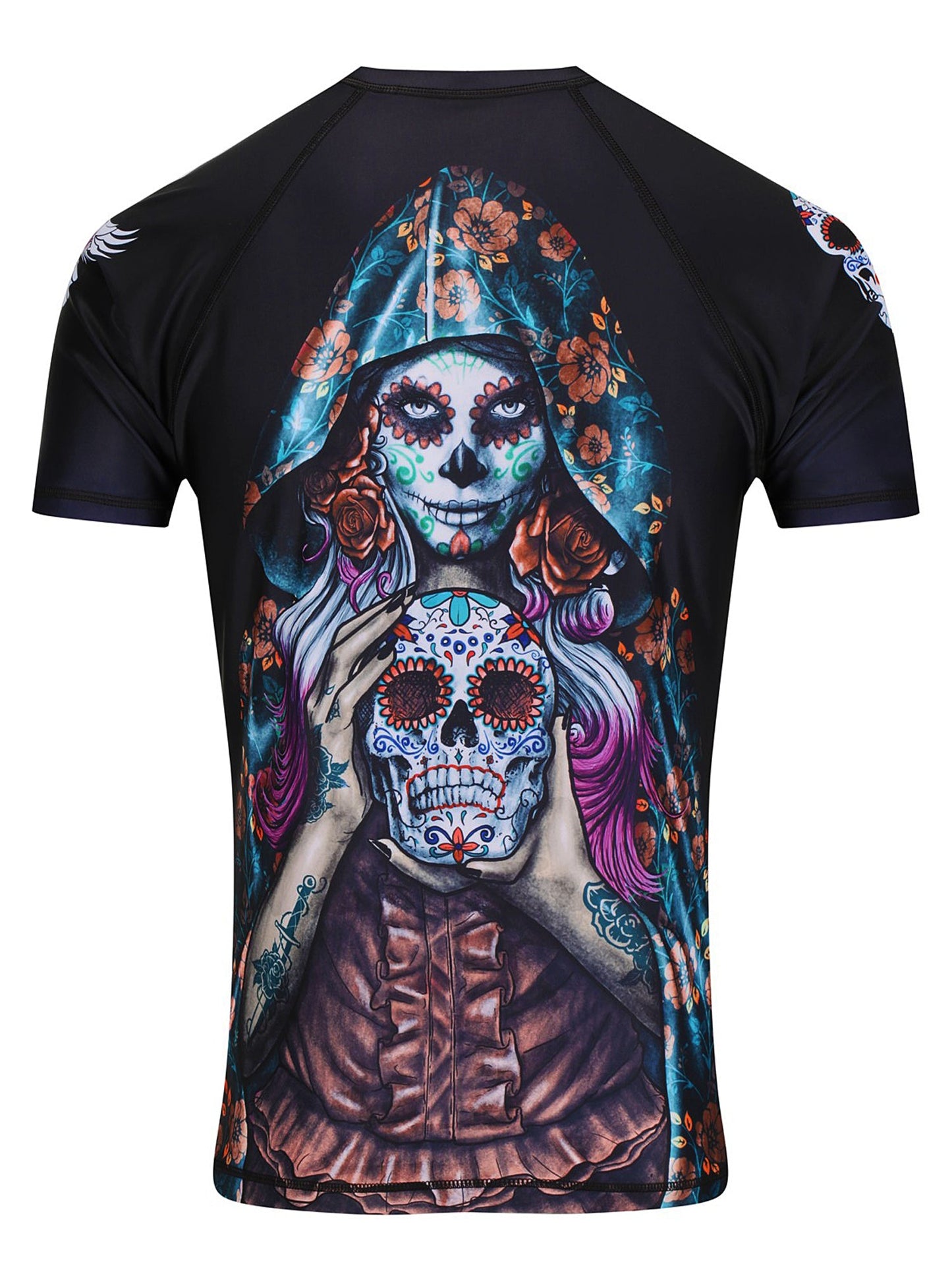 Raven Fightwear Women's Calavera Catrina BJJ Rash Guard Short Sleeve MMA Black