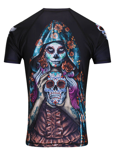 Raven Fightwear Women's Calavera Catrina BJJ Rash Guard Short Sleeve MMA Black