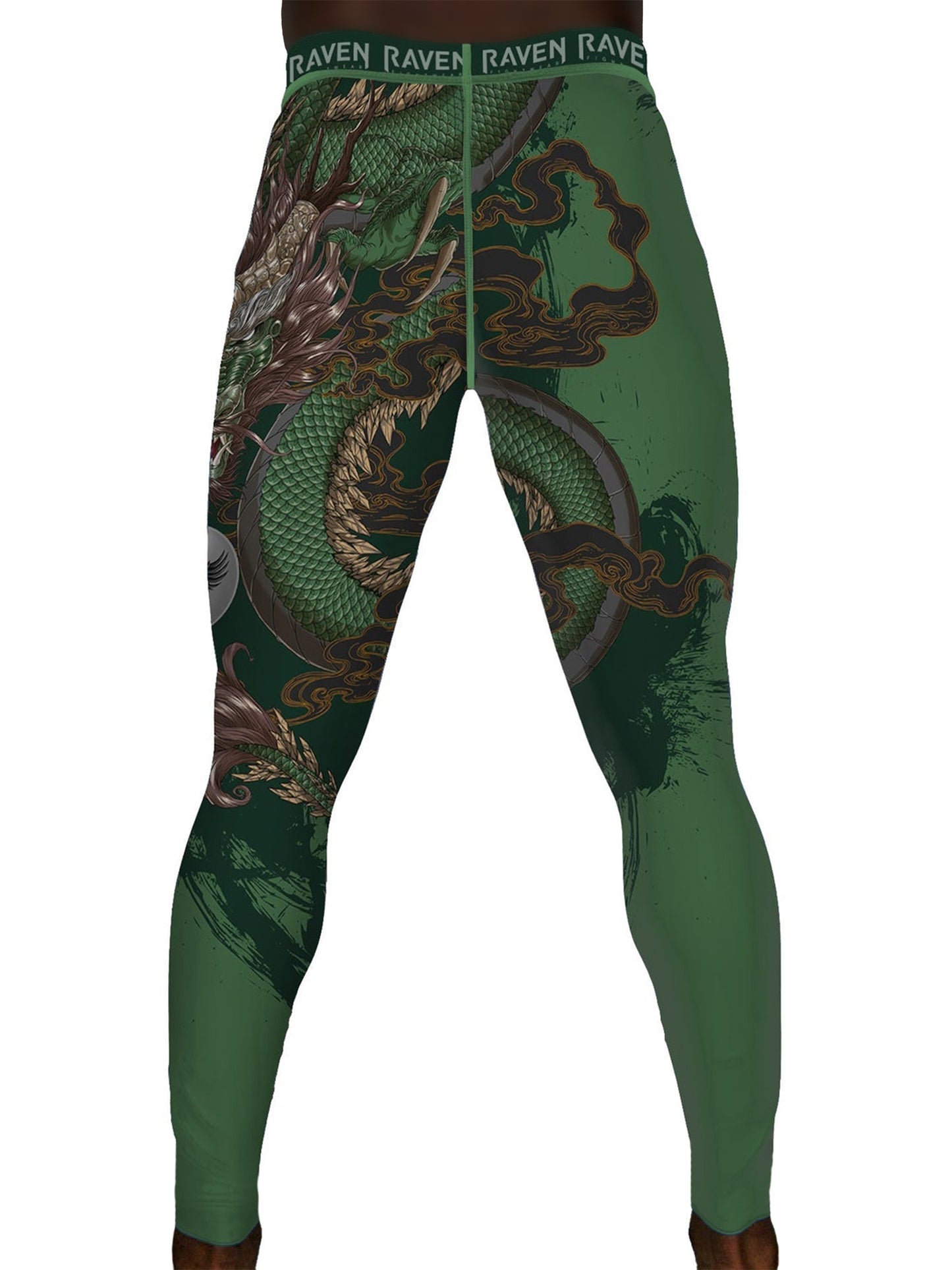 Raven Fightwear Men's Year of the Dragon Spats Tights BJJ MMA Green