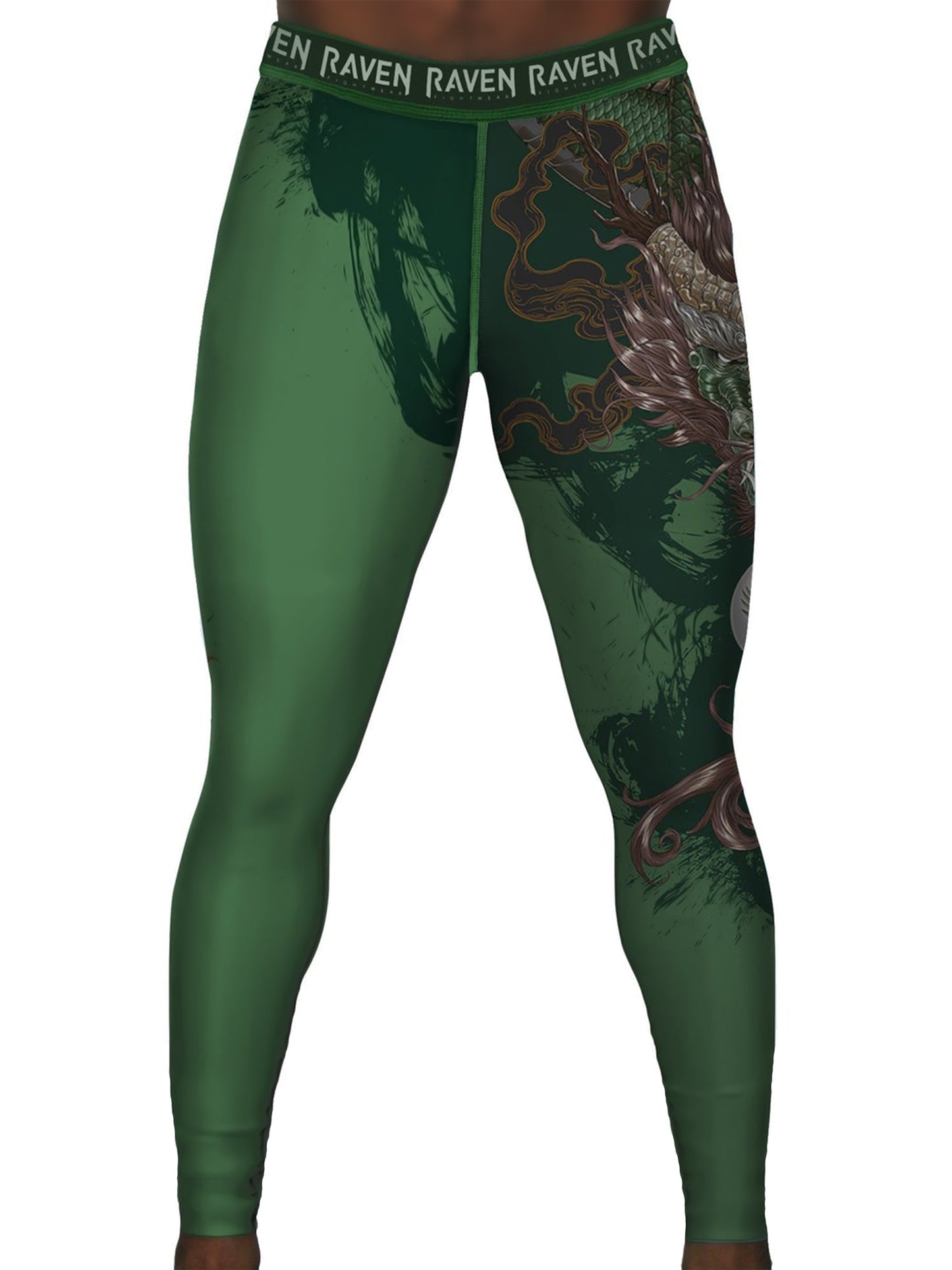 Raven Fightwear Men's Year of the Dragon Spats Tights BJJ MMA Green