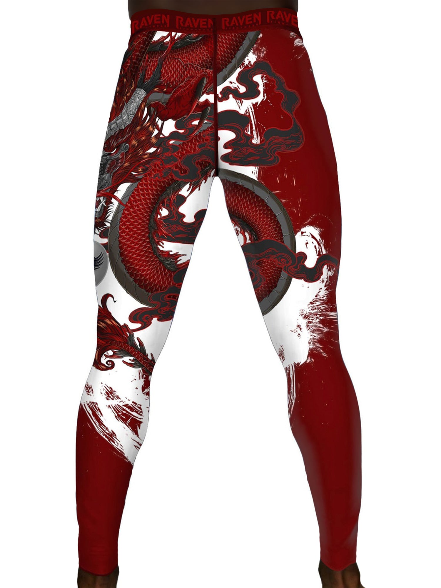 Raven Fightwear Men's Year of the Dragon Spats Tights BJJ MMA Red