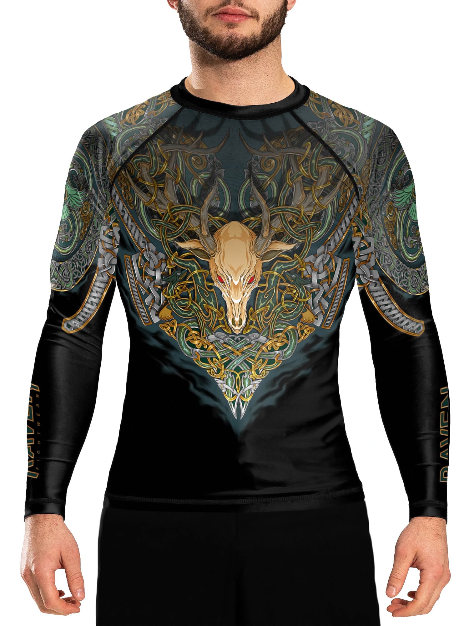 Raven Fightwear Men's Celtic Rash Guard BJJ MMA Black/Green