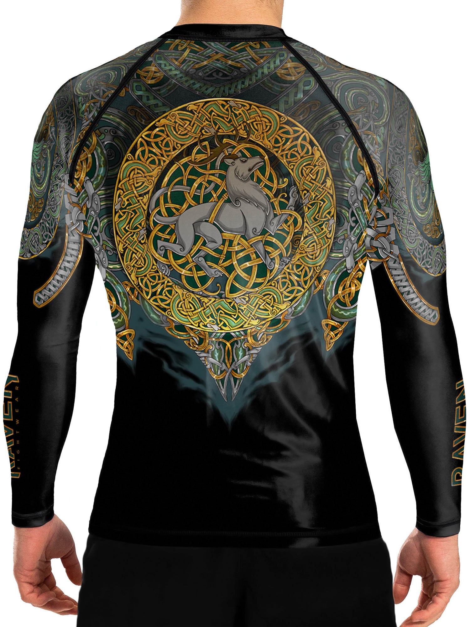 Raven Fightwear Men's Celtic Rash Guard BJJ MMA Black/Green